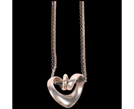 GEORG JENSEN - a Danish modernist sterling silver Pendant of the Year 2001 heart necklace, on original Jensen oxidised sterli