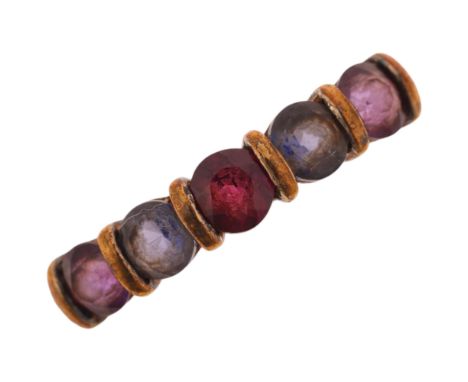 A modern 9ct gold gem set ring, setting height 4.2mm, size U, 2.3gNo damage or repair, all stones present, facet edges are qu
