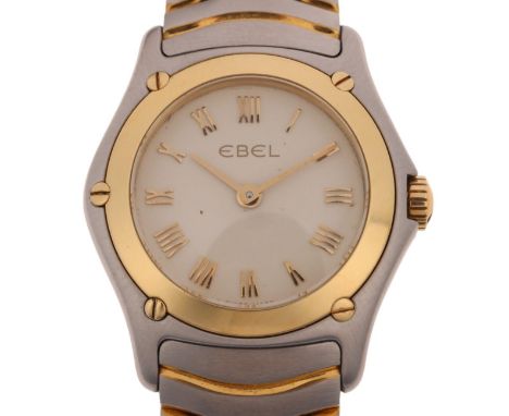 EBEL - a lady's bi-metal Classic Wave quartz bracelet watch, ref. 1157F11, white dial with applied gilt Roman numeral hour ma