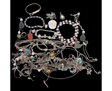 Various silver jewellery, including charm bracelet, pearl necklace, rings, etcLot sold as seen unless specific item(s) reques