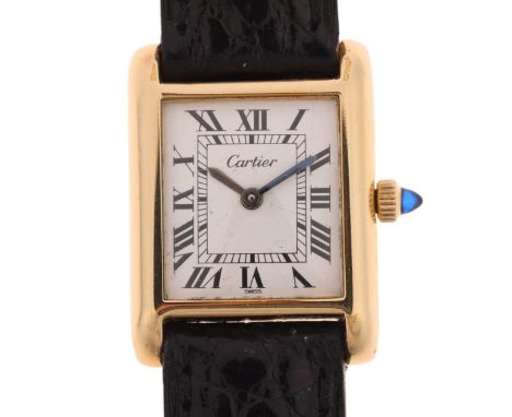 CARTIER - an 18k gold electroplated Tank mechanical wristwatch, ref. 5512106, white dial with black Roman numeral hour marker