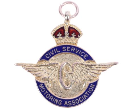 An Antique 9ct rose gold enamel 'Civil Service Motoring Association' medal, maker DCC, Birmingham 1932, 34.8mm, 6.1gA few tin