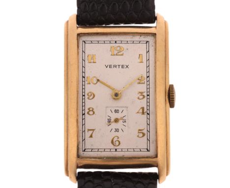 VERTEX - an Art Deco 9ct gold mechanical wristwatch, ref. 18347, circa 1930s, silvered dial with gilt Arabic numerals, pencil