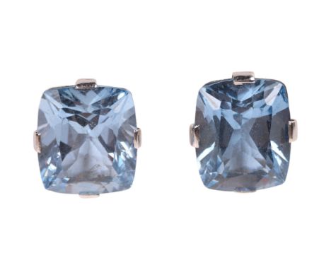 A pair of 18ct white gold blue synthetic spinel stud earrings, 13mm, 6gNo damage or repair, light abraded facet edges, tests 