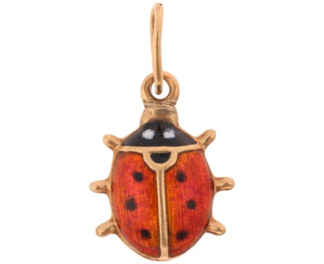 A Vintage 14ct gold enamel ladybug charm/pendant, unmarked mount tests as 14ct, 13.9mm, 0.7gNo damage or repair, no enamel lo