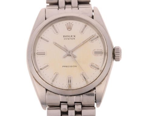 ROLEX - a Vintage stainless steel Oyster Precision mechanical bracelet watch, ref. 6426, circa 1967, brushed silvered dial wi