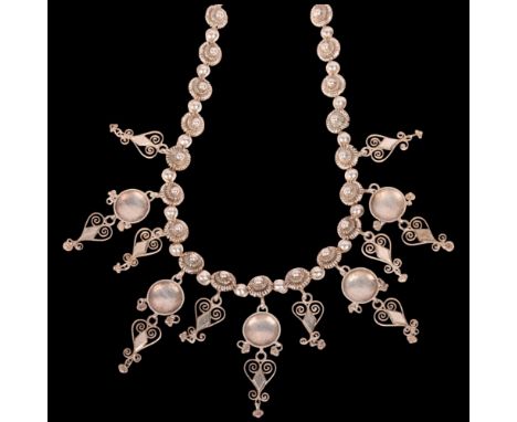 A Norwegian silver filigree traditional Solje bride's marriage fringe necklace, 50cm, 43.7gNo damage, fitting working