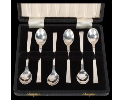 EVALD J NIELSEN - a set of 6 Danish modernist silver coffee spoons, 11cm, 2.4oz totalNo damage or repair, only light surface 