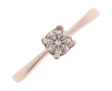 An 18ct white gold 0.25ct single stone diamond ring, maker B&N, claw set with modern round brilliant-cut diamond, colour appr