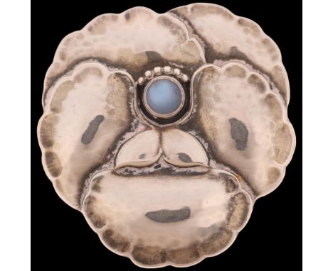 GEORG JENSEN - a Danish sterling silver moonstone 'Pansy' brooch, model no. 113, 41.2mm, 13.2gNo damage or repair, only light