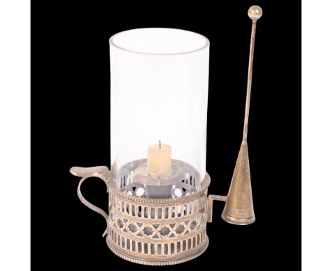 MAPPIN & WEBB - an Edwardian silver chamber stick, Sheffield 1907, with original clear glass storm shade and matching long-ha