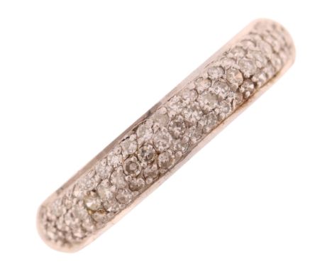 A 9ct white gold diamond band ring, maker ECI, London 2002, pave set with single-cut diamonds, band width 4.7mm, size T, 4.2g