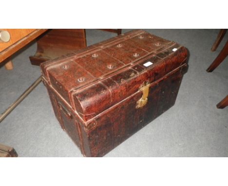 A VICTORIAN TIN TRUNK, with original faux crocodile painted finish