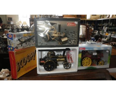 A WILESCO MODEL TRACTION ENGINE, D409 boxed, another,D366, an Airfix Fairy Firefly Mark V Model and a vintage 'Scoop!' game