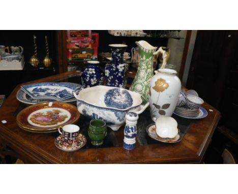 TWO 19TH CENTURY SPODE BLUE AND WHITE DISHES from a supper set, together with a collection of decorative ceramics