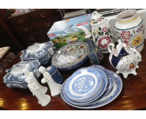 A PORTMEIRION 'WELSH DRESSER' COFFEE POT, a Poole pottery vase, three Worcester 'Moments' figures and other ceramics