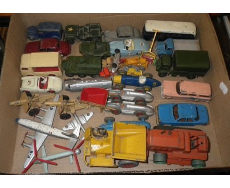 VARIOUS PLAY WORN DINKY AND OTHER DIE-CAST TOYS (one box)