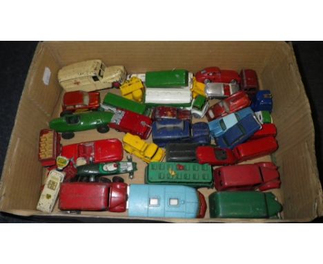 A COLLECTION OF VARIOUS PLAY WORN DINKY AND OTHER DIE-CAST TOYS (one box)