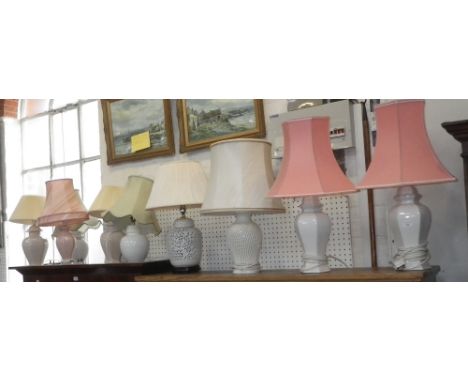 A COLLECTION OF CERAMIC TABLE LAMPS, including a pierced Oriental style example