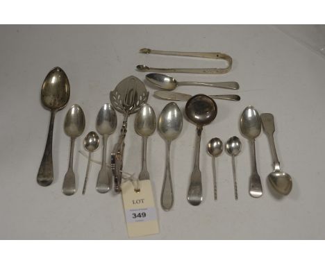 A Scottish silver ladle, by John Smith (probably), Edinburgh 1819, in fiddle pattern with engraved wing pattern crest; a pair
