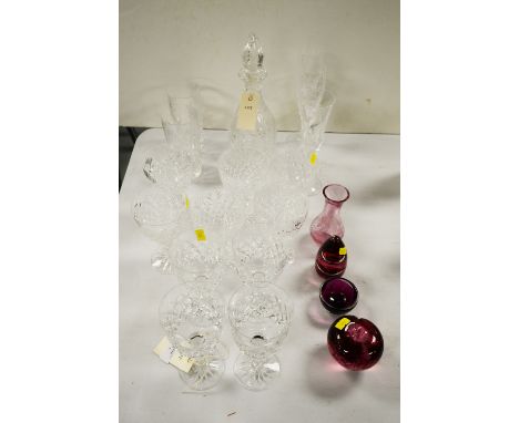 Crystal glassware by Webb, Edinburgh and others including decanter, wine glasses and other glasses.