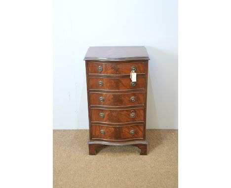 A Georgian style five drawer chest, with serpentine front, on bracket feet, 54 x 43 x 93cms high.