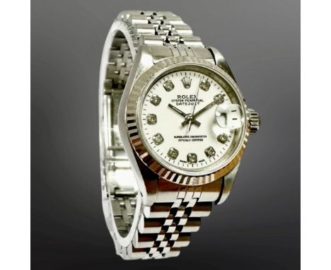 Rolex Lady's Datejust stainless steel automatic calendar wristwatch, white dial diamond numerals, centre seconds, date apertu