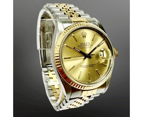 Rolex Gent's Datejust stainless steel and 18ct gold automatic calendar wristwatch, champagne dial with baton numerals, centre