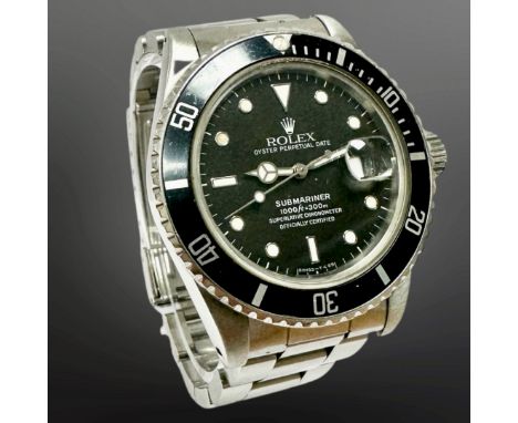 Rolex Gent's Submariner stainless steel automatic calendar wristwatch, Ref. 16800, circa 1984, black dial with dot and baton 