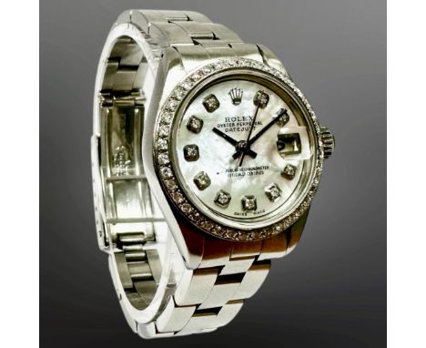 Rolex Lady's Datejust stainless steel diamond-set automatic calendar wristwatch, mother of pearl dial with diamond numerals, 