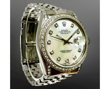 Rolex Gent's Datejust stainless steel diamond-set automatic calendar wristwatch, ref. 16030, mother of pearl dial with diamon