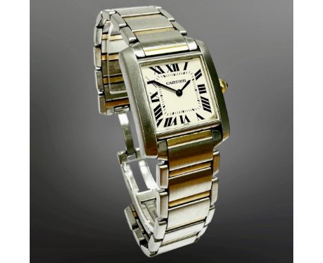 Cartier Tank Francaise 18ct gold and stainless steel quartz wristwatch, cream dial with Roman numerals and secret signature a