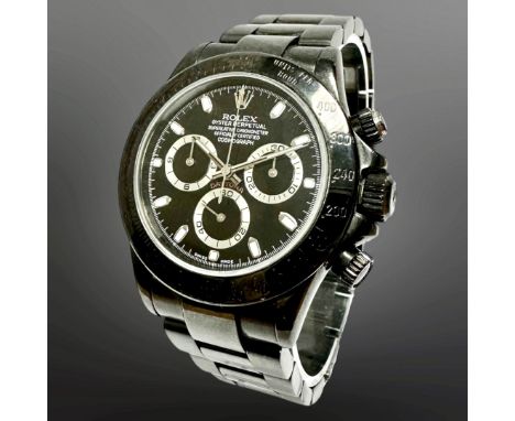 Rolex Gent's Daytona automatic chronograph wristwatch, Ref. 116520, circa 2000, steel case and bracelet later blackened, blac