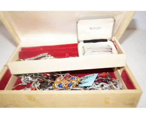 Jewellery box with costume jewellery &amp; Ronson lighter 