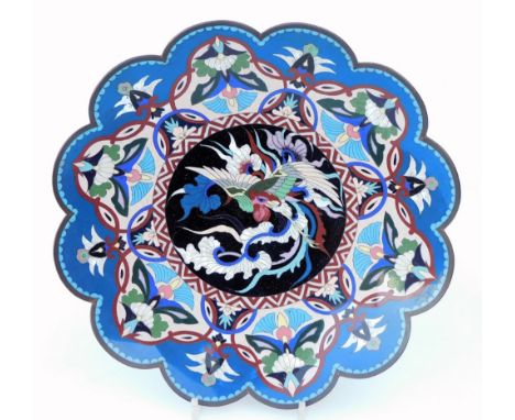 An early 20thC Japanese Meiji period cloisonné enamel dish, of flowerhead form, centred by further flowers, predominately in 
