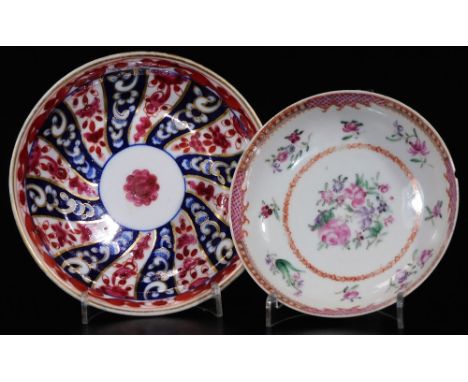 An early 19thC Newhall porcelain saucer, of circular form, polychrome decorated with flowers, 12cm Dia. and an 18thC Worceste