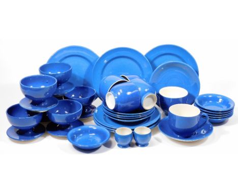 A 20thC Moorcroft pottery Liberty powder blue part breakfast set, comprising of six plates, 24cm Dia., six grapefruit dishes,