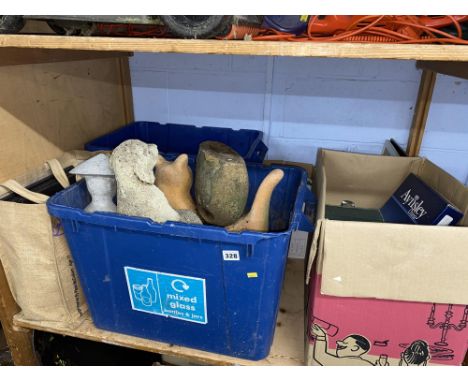 Four boxes of assorted including garden ornaments and picture frames