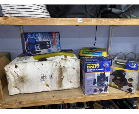 A generator and four boxed tools