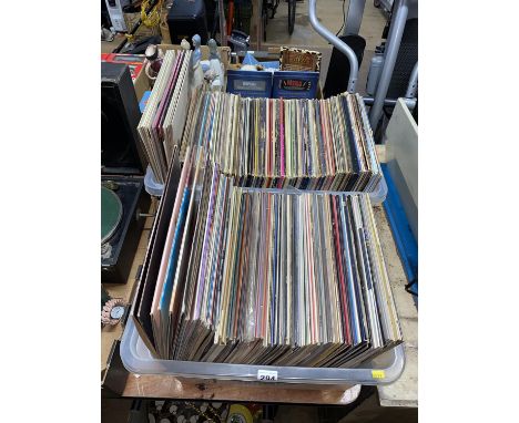 Two boxes of LP records including Elvis Presley, Disco Daze and Frank Sinatra