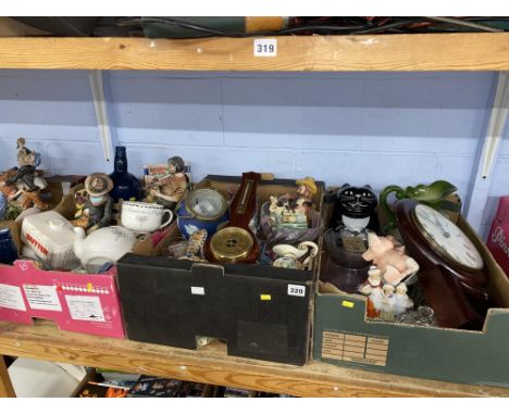 Three boxes of assorted glassware, ceramics, Wade pigs etc