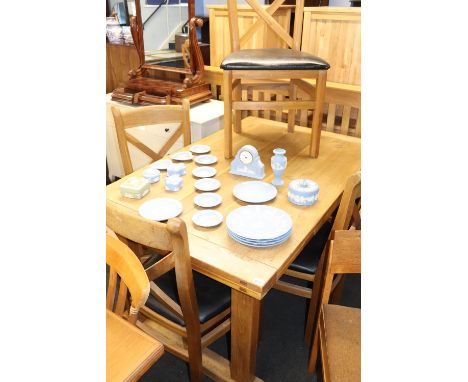 A modern oak draw leaf dining table, with four drawers, 140cm, L, 88cm W (extensions 40cm extra each side)