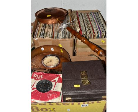 THREE BOXES OF LPS AND VINYL SINGLES AND THREE LOOSE ITEMS, to include approximately 60 singles from the 1960s and 1970s feat