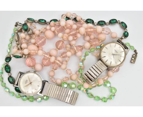 TWO GENTS WRISTWATCHES AND COSTUME BEAD NECKLACES, the first a gents 'Seiko Automatic', round silver dial signed 'Seiko Autom