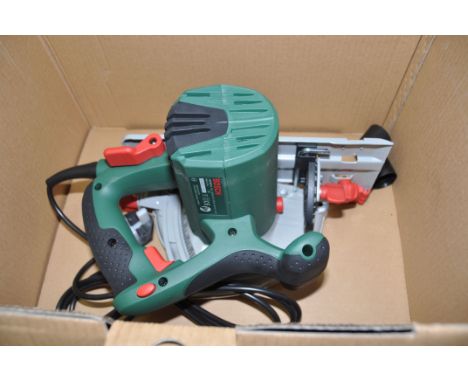 A BRAND NEW IN BOX BOSCH PKS55 CIRCULAR SAW 240v (no PAT due to new and unused), a tool rack and a modern centre light and a 