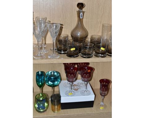 A QUANTITY OF GLASSWARE, comprising a Villeroy &amp; Boch tumbler, two Tutbury Crystal tumblers, a mid-century Caithness smok