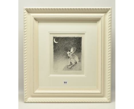JENNIFER HOGWOOD (BRITISH 1980) 'MOON GAZER II', a pencil sketch depicting a Hare looking up towards the moon, signed bottom 