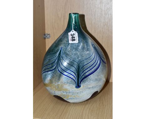 A VASE BY PHILIP CHAPLAIN 'KHAMSIN' CAITHNESS, oval flask shape 1998, inscribed Khamsim- Caithness Scotland on the base, heig