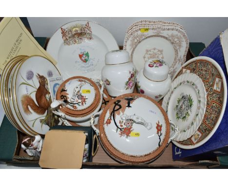 ONE BOX OF ORNAMENTAL CERAMICS FROM NAMED MANUFACTURERS TO INCLUDE BURLEIGHWARE, WEDGWOOD, COALPORT, ROYAL WORCESTER, AND SIM