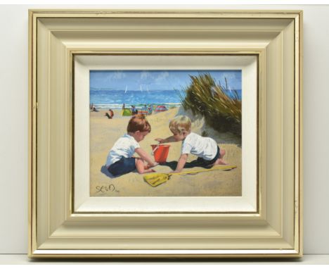SHERREE VALENTINE DAINES (BRITISH 1959) 'PLAYING AMONGST THE DUNES', a signed limited edition print on board, 3/195 with cert